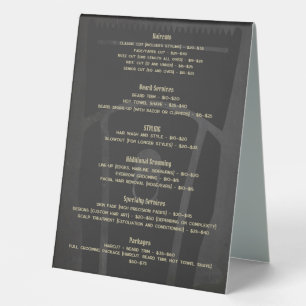 Barbershop Barber Shop Price List Service Menu  Table Tent