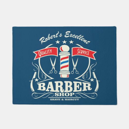 Barbershop Barber Stylist Blue Doormat