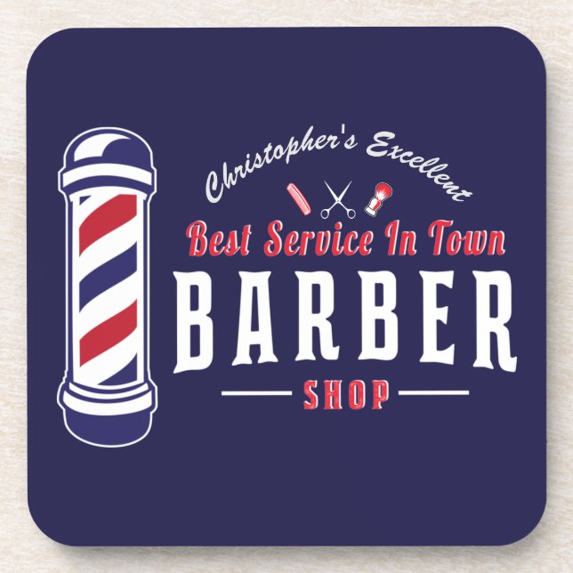 Barbershop Best Stylist Service Barber Monogram Beverage Coaster (Front)