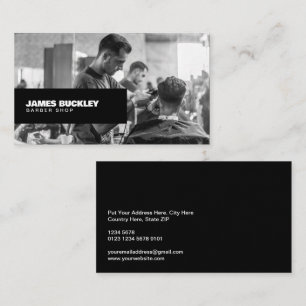 Barbershop Black and White Photo, Black Business Card