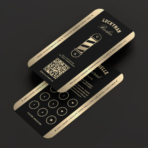 Barbershop Black Faux Gold Pole Barber Loyalty Business Card