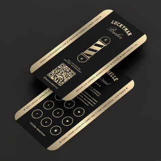 Barbershop Black Faux Gold Pole Barber Loyalty Business Card