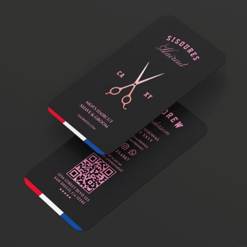 Barbershop Black Pink Scissors Red White Blue  Business Card