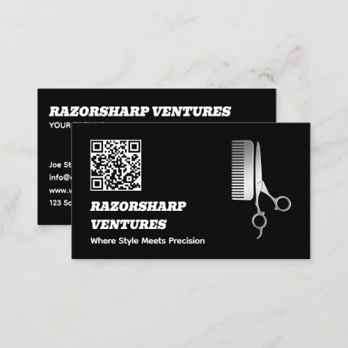 Barbershop Black QR Business Card