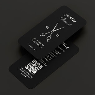 Barbershop Black Silver Scissors Barber Elegant Business Card