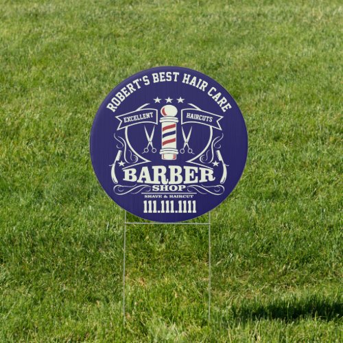 Barbershop Blue Haircut Shave Stylist Sign