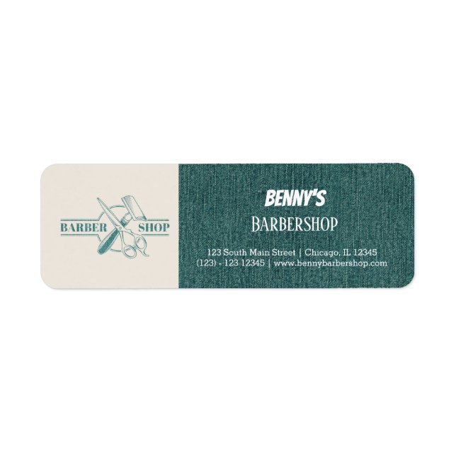 Barbershop blue jeans texture label (Front)