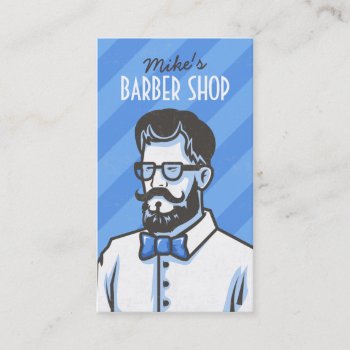 Barbershop Blue Stripes Barber Retro Illustration Appointment Card by busied at Zazzle