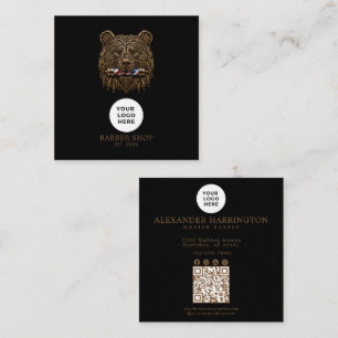 Barbershop Bronze Bear Professional Qr Code Square Business Card