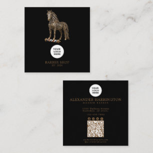 Barbershop Bronze Mustang Professional Qr Code Square Business Card