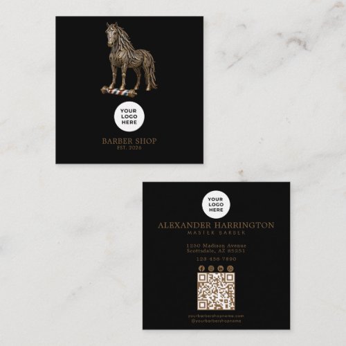 Barbershop Bronze Mustang Professional Qr Code Square Business Card