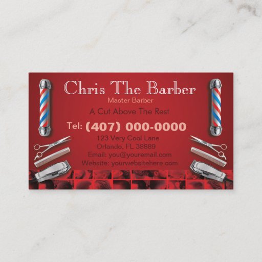 Customizable Barbershop Business Card (Barber pole and clippers