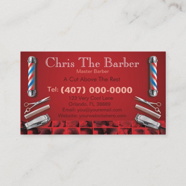 Barbershop Business Card (Barber pole and clippers (Front)