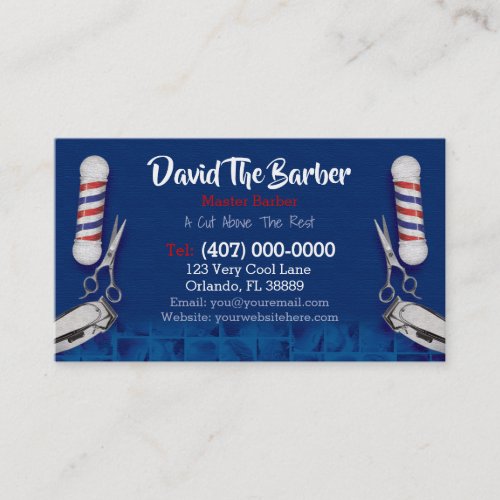 Barbershop Business Card Barber pole and clippers