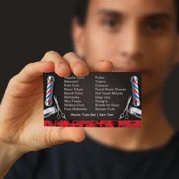 Barbershop Business Card (barber Pole And Clippers by WhizCreations at Zazzle
