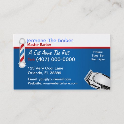 Customizable Barbershop Business Card (Barber pole and clippers