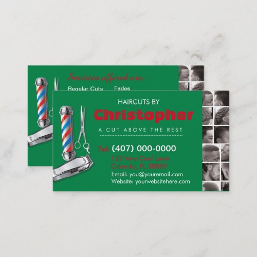 Barbershop Business Card_Barber pole clippers com Business Card