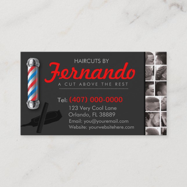 Barbershop Business Card-Barber pole, clippers com Business Card (Front)