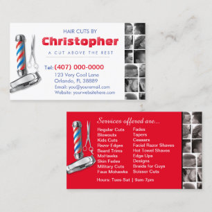Barbershop Business Card-Barber pole, clippers com Card