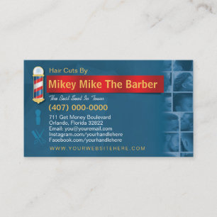 Barbershop Business Card-Barber pole, clippers com Card