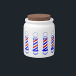 Barbershop Candy Jar<br><div class="desc">barberpoles on a white background. Perfect for tips, candy, cotton balls, or anything else you might need to keep handy!</div>