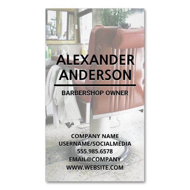 Barbershop Chair Business Card Magnet (Front Vertical)
