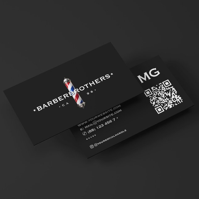 Barbershop Classic Barber Pole Black Elegant  Business Card (Barbershop Classic Barber Pole Black Elegant Business Card
)