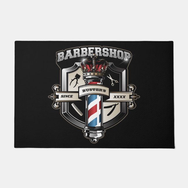 Barbershop Classic Logo Personalize  24" x 36" Doormat (Front)