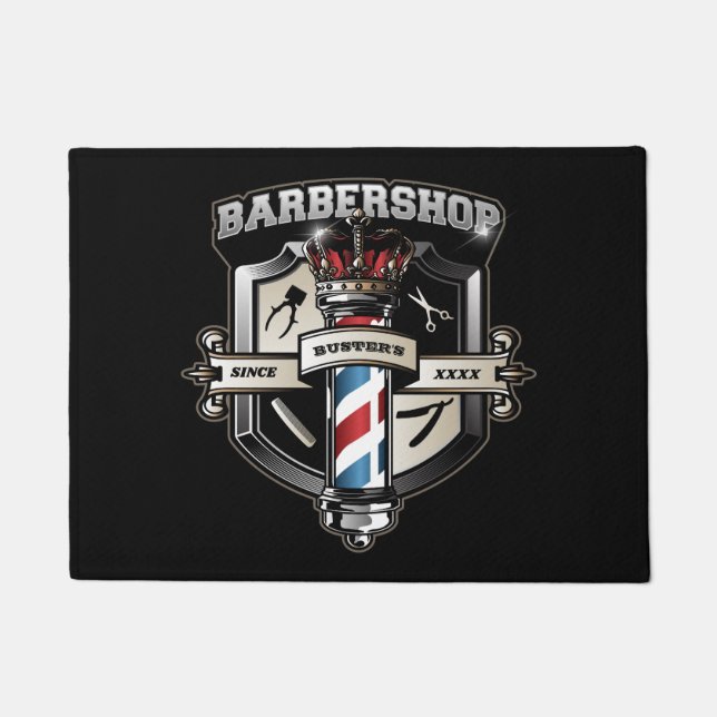 Barbershop Classic Logo Personalize Doormat (Front)