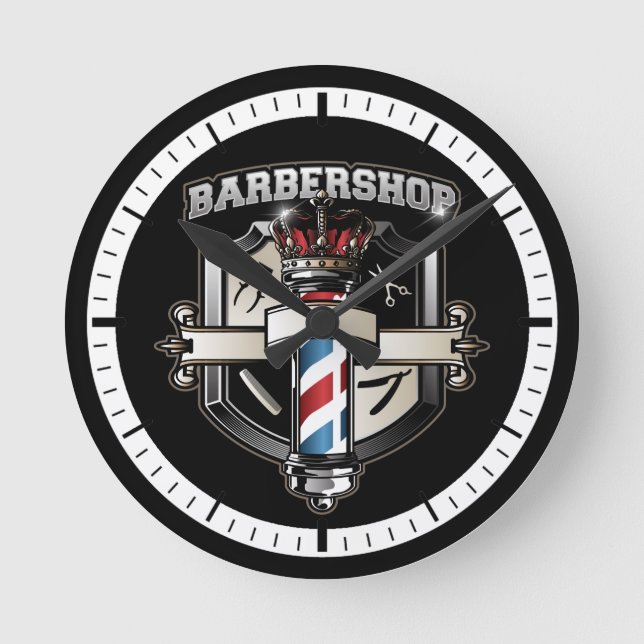 Barbershop Classic Logo Round Clock (Front)