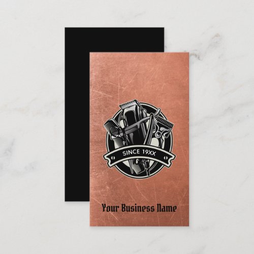 Barbershop Copper Vintage Razor Comb Clippers Logo Business Card