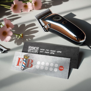 BarberShop Crown Barber Pole Hair Salon Loyalty QR Mini Business Card