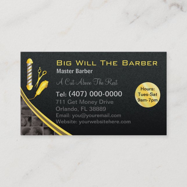 Barbershop (Customizable barber pole, clippers) Business Card (Front)