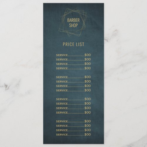 Barbershop elegant vintage gold and navy services menu