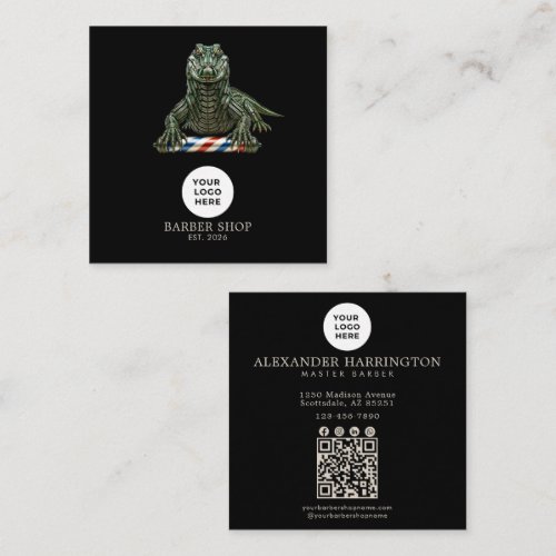 Barbershop Emerald Alligator Professional Qr Code Square Business Card