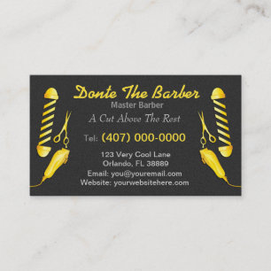 Barbershop (Gold barber pole, clippers and shears) Business Card