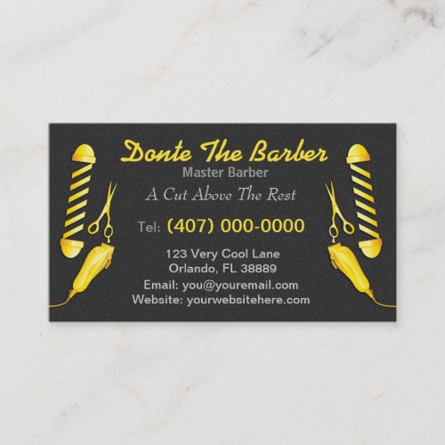 Barbershop Gold barber pole clippers and shears Business Card