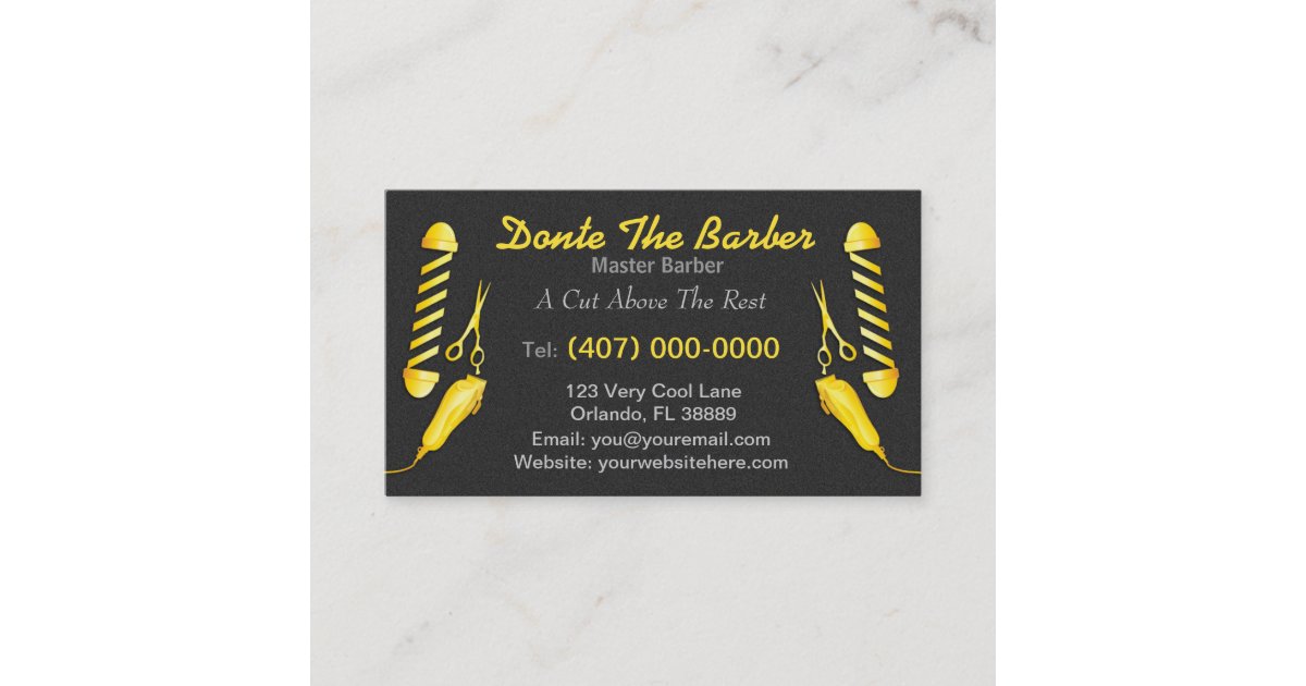 Barbershop Gold Barber Pole Clippers And Shears Business Card Zazzle Com