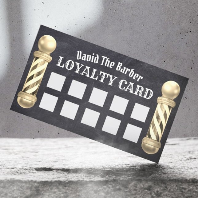 Barbershop Gold Barber Shop Pole Chalkboard Loyalty Card (Creator Uploaded)