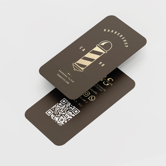 Barbershop Gold Barber's Pole Monogram Business Card (Creator Uploaded)