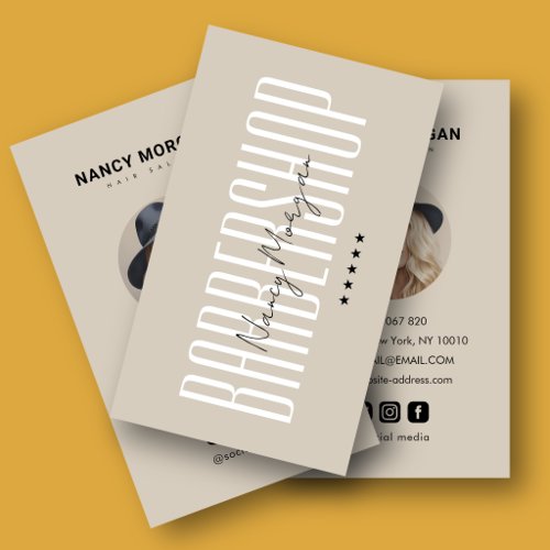 Barbershop Hair Salon Beige Profile Photo  Business Card
