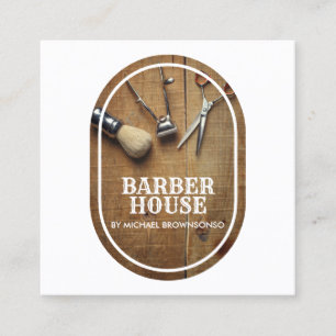 BarberShop hair stylist Rustic photo Square Business Card