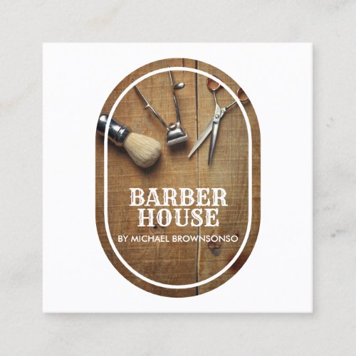 BarberShop hair stylist Rustic photo Square Business Card