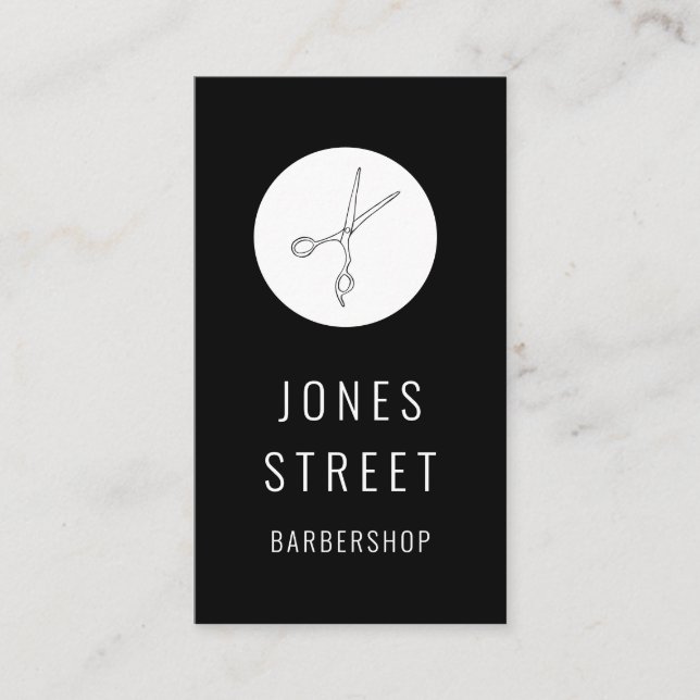 Barbershop Hair Stylist Scissors Minimalist Cool Business Card (Front)