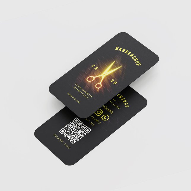 Barbershop Haircut Hairstylist Glowing Scissors Business Card (Creator Uploaded)