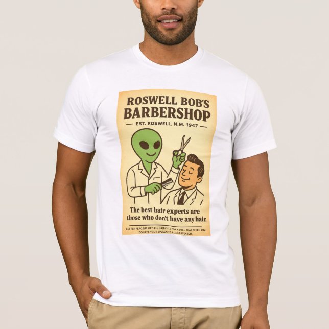 Barbershop Hairdresser Roswell Aliens 1950's Retro T-Shirt (Front)