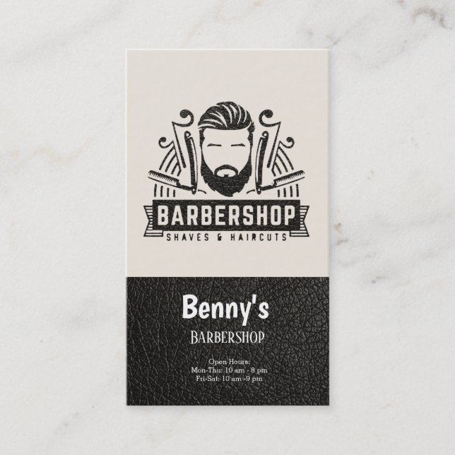 Barbershop leather look business card (Front)