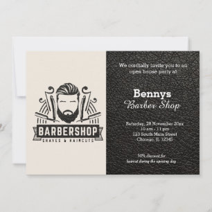 Barbershop leather look open day invitation