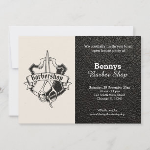 Barbershop leather look open day invitation