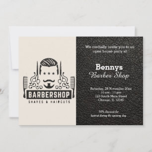 Barbershop leather look open day invitation